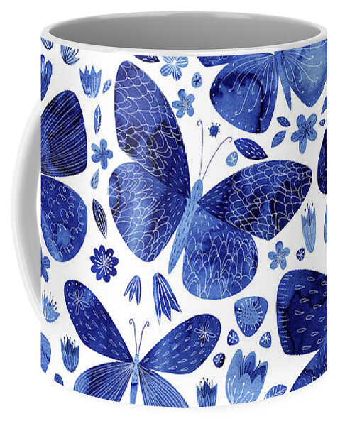 Watercolor Coffee Mug featuring the painting Blue Butterflies by Nic Squirrell