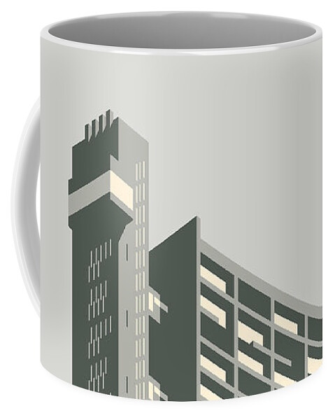 Trellick Coffee Mug featuring the digital art Trellick Tower London Brutalist Architecture - Grey by Organic Synthesis