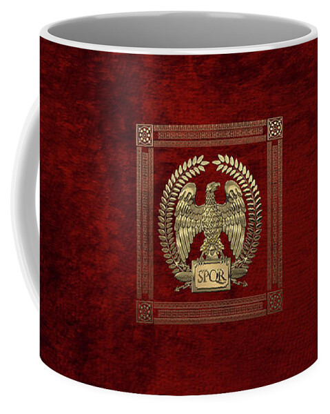 ‘treasures Of Rome’ Collection By Serge Averbukh Coffee Mug featuring the digital art Roman Empire - Gold Imperial Eagle over Red Velvet by Serge Averbukh