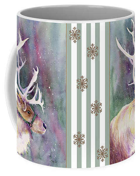 Reindeer Coffee Mug featuring the painting Basking in the Lights by Lori Taylor