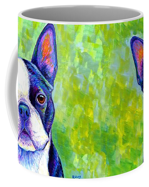 Boston Terrier Coffee Mug featuring the painting Effervescent - Colorful Boston Terrier Dog by Rebecca Wang