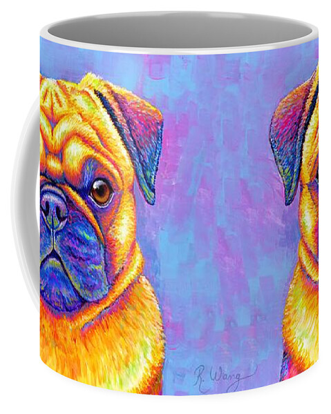 Pug Coffee Mug featuring the painting Colorful Rainbow Pug Dog Portrait by Rebecca Wang