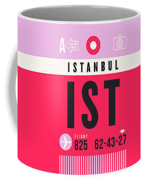 Airline Coffee Mug featuring the digital art Luggage Tag A - IST Istanbul Turkey by Organic Synthesis