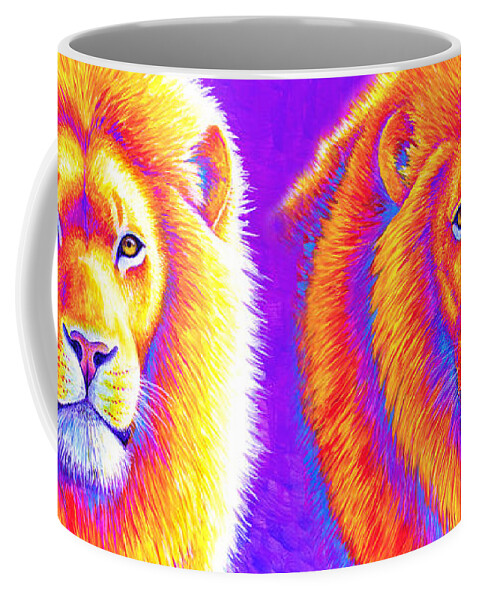 Lion Coffee Mug featuring the painting Sunset on the Savanna - African Lion by Rebecca Wang