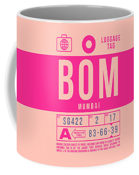 Airline Coffee Mug featuring the digital art Luggage Tag B - BOM Mumbai India by Organic Synthesis