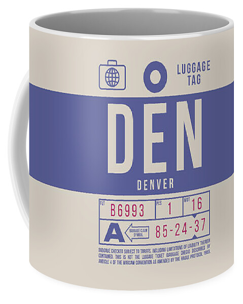 Airline Coffee Mug featuring the digital art Luggage Tag B - DEN Denver USA by Organic Synthesis