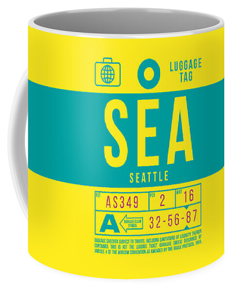Airline Coffee Mug featuring the digital art Luggage Tag B - SEA Seattle USA by Organic Synthesis