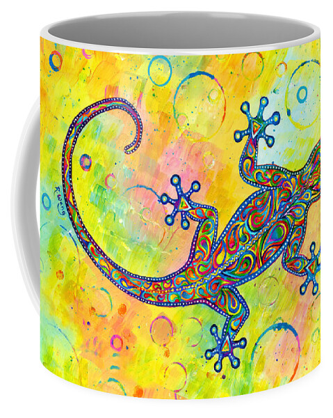 Gecko Coffee Mug featuring the painting Electric Gecko by Rebecca Wang