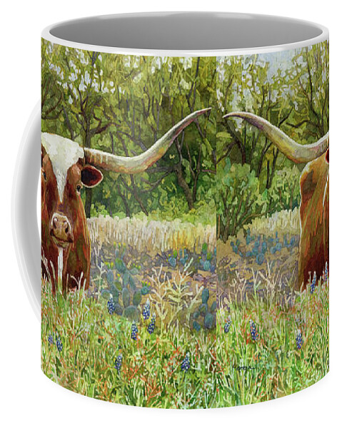 Longhorn Coffee Mug featuring the painting Texas Longhorn by Hailey E Herrera