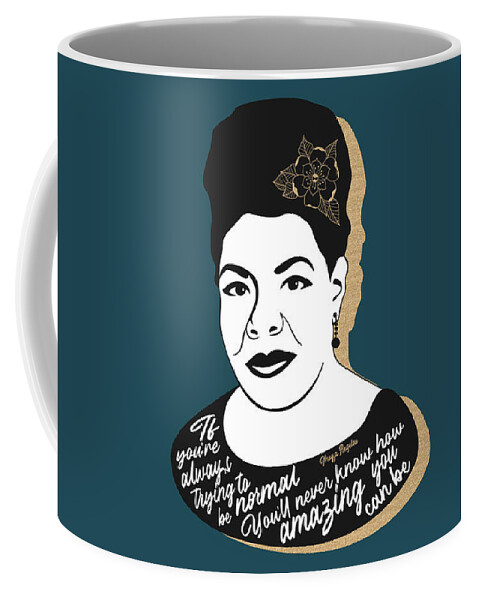 Maya Angelou Coffee Mug featuring the digital art Maya Angelou Graphic Quote II - Teal by Ink Well