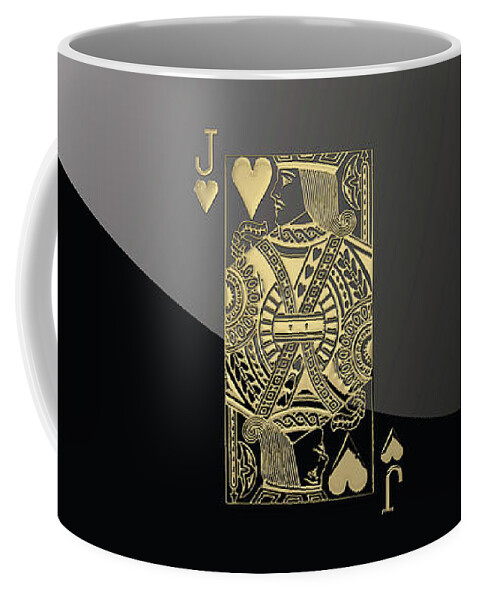 'gamble' Collection By Serge Averbukh Coffee Mug featuring the digital art Jack of Hearts in Gold over Black by Serge Averbukh