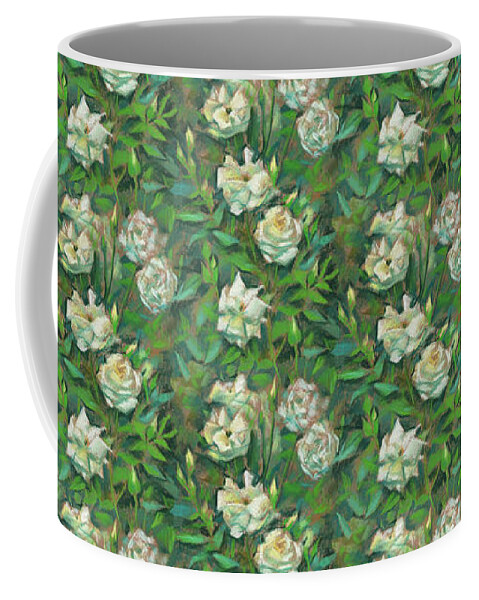Summer Greenery Coffee Mug featuring the pastel White Roses, Green Leaves by Julia Khoroshikh