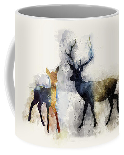 Harry Potter Coffee Mug featuring the painting Harry Potter Patronus Stag and Deer Watercolor by Ink Well