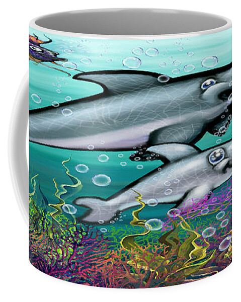 Dolphin Coffee Mug featuring the digital art Dolphins Playground by Kevin Middleton