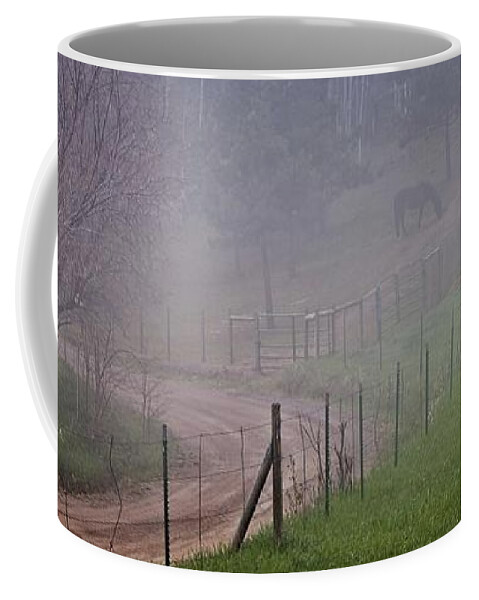 Bleak Coffee Mug featuring the photograph Gracie Gazing in the Mist by Loren Gilbert