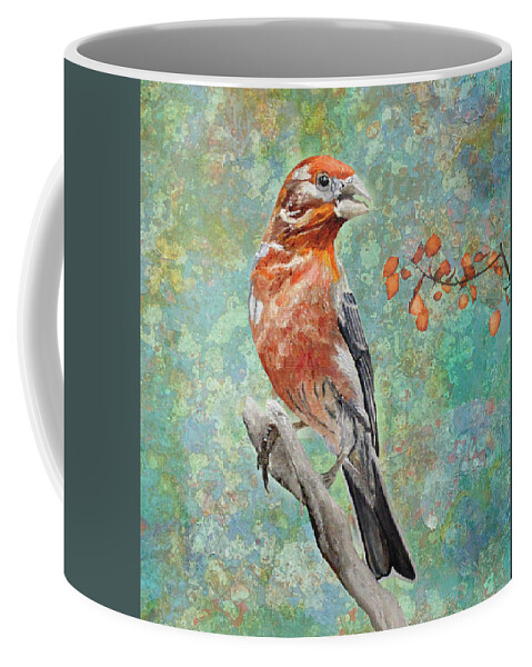 Finch Coffee Mug featuring the painting Looking Forward To The Spring by Angeles M Pomata