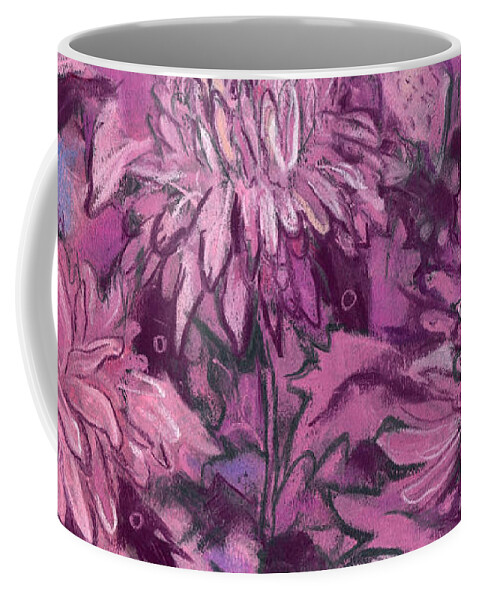Contemporary Floral Coffee Mug featuring the mixed media Chrysanthemum Abstraction, Saturated version by Julia Khoroshikh