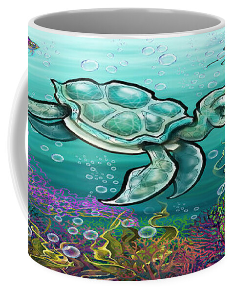 Sea Turtle Coffee Mug featuring the digital art Sea Turtle and Friends by Kevin Middleton