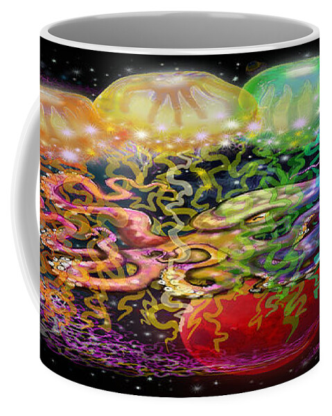 Space Coffee Mug featuring the digital art Outer Space Rainbow Alien Tentacles by Kevin Middleton