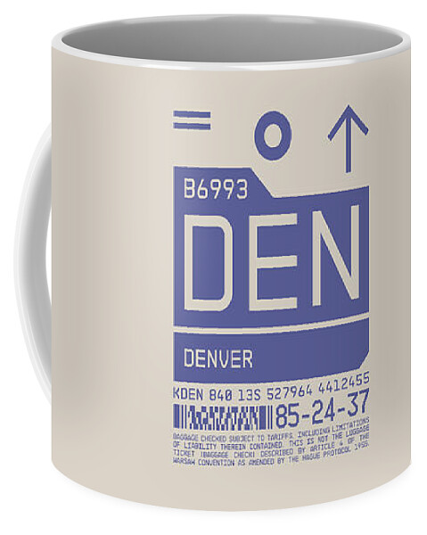 Airline Coffee Mug featuring the digital art Luggage Tag C - DEN Denver USA by Organic Synthesis