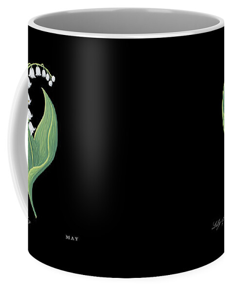 Lily Of The Valley Coffee Mug featuring the painting Lily of the Valley May Birth Month Flower Botanical Print on Black - Art by Jen Montgomery by Jen Montgomery