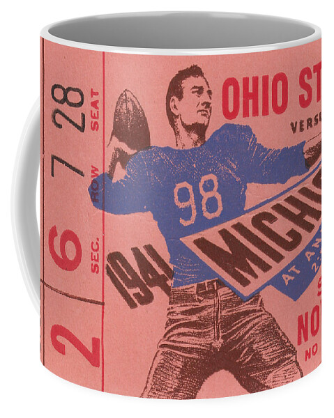 Michigan Coffee Mug featuring the drawing 1941 Ohio State vs. Michigan by Row One Brand
