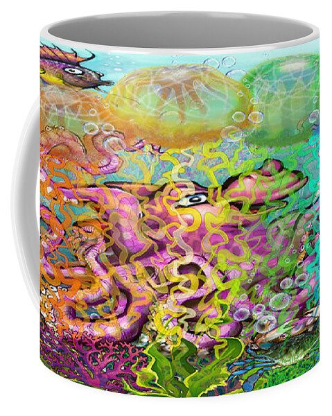 Aquatic Coffee Mug featuring the digital art Fantasy Rainbow Tentacles by Kevin Middleton