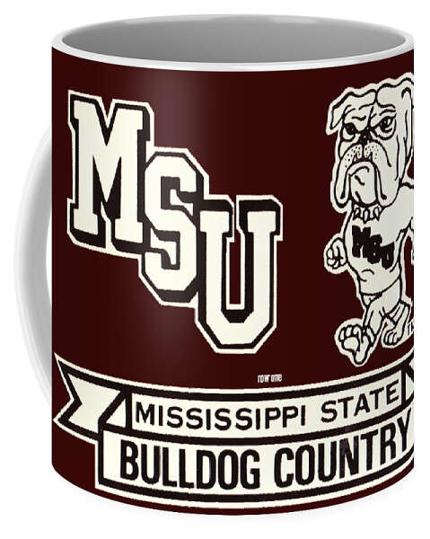 Mississippi Coffee Mug featuring the mixed media Retro MSU Bulldog Art by Row One Brand