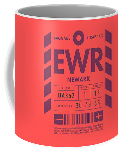 Airline Coffee Mug featuring the digital art Baggage Tag D - EWR Newark USA by Organic Synthesis