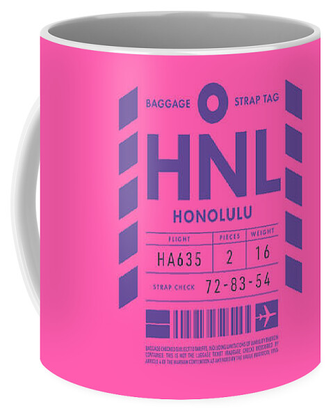 Airline Coffee Mug featuring the digital art Baggage Tag D - HNL Honolulu Hawaii USA by Organic Synthesis