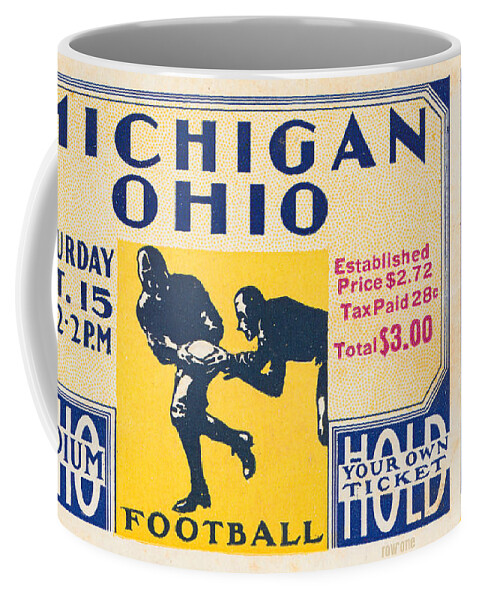 Michigan Coffee Mug featuring the mixed media 1932 Michigan vs. Ohio State by Row One Brand