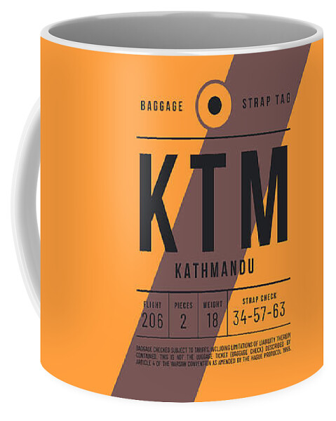 Airline Coffee Mug featuring the digital art Baggage Tag E - KTM Kathmandu Nepal by Organic Synthesis