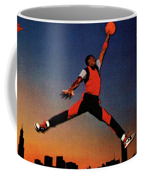 Michael Jordan Coffee Mug featuring the mixed media 1985 Nike Michael Jordan Rookie Promo Card by Row One Brand