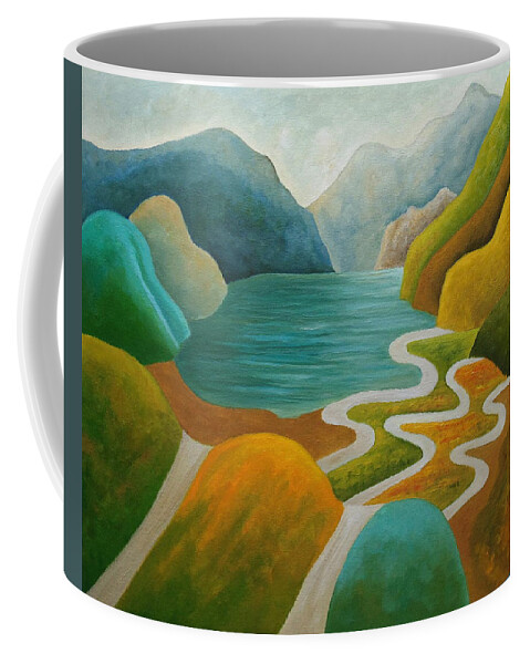 Lake Coffee Mug featuring the painting Echoes In The Blue Pond by Angeles M Pomata