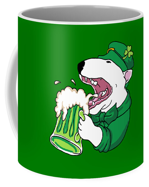 Fun Design For All Bull Terrier Lovers To Celebrate St. Patrick's Day. Cheers! Coffee Mug featuring the digital art St Patricks Bull Terrier by Jindra Noewi