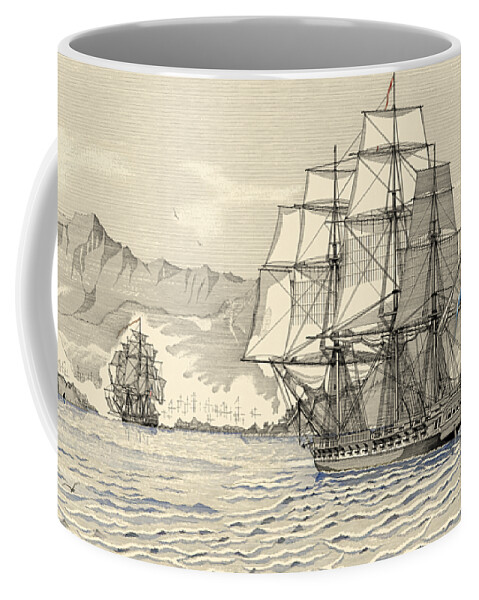 Historic Vessels Coffee Mug featuring the drawing The naval battle of Navarino 1827 - artwork no.4 by Panagiotis Mastrantonis