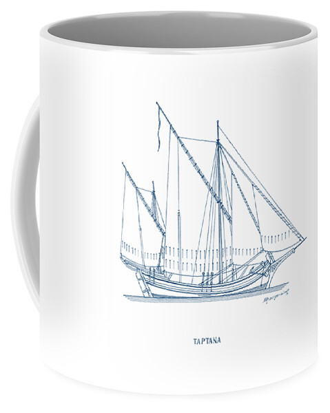 Historic Vessels Coffee Mug featuring the drawing Tartana - traditional Greek sailing ship by Panagiotis Mastrantonis