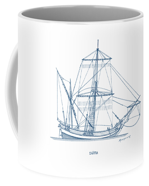 Sailing Vessels Coffee Mug featuring the drawing Saetia - traditional Greek sailing ship by Panagiotis Mastrantonis