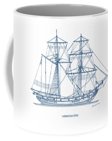 Sailing Vessels Coffee Mug featuring the drawing Brigantine - Mediterranean sailing ship by Panagiotis Mastrantonis