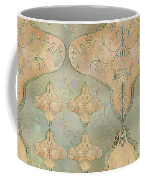 Seamless Repeat Coffee Mug featuring the digital art India 3 Green and Gold by Sand And Chi