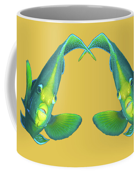Angelfish Coffee Mug featuring the mixed media Angelfish - Like twins, so close and intense - Reduced to the MAX - by Ute Niemann