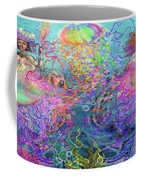 Jellyfish Coffee Mug featuring the digital art Mermaid Disco Dresses by Kevin Middleton