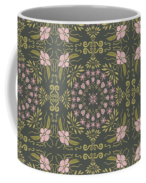 Garden Coffee Mug featuring the painting Garden Symmetry - Green and Pink by Marcy Brennan