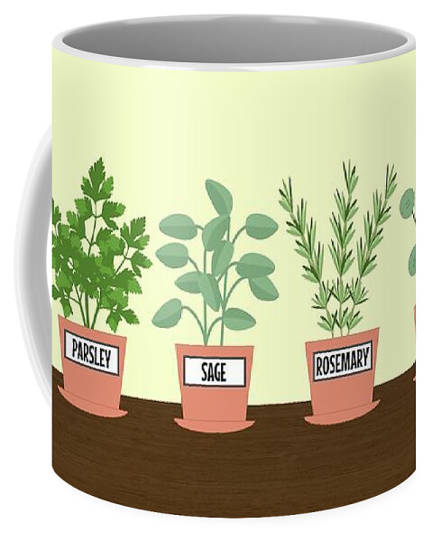 Mid Century Coffee Mug featuring the digital art Parsley Sage Rosemary and Time Herbs by Donna Mibus