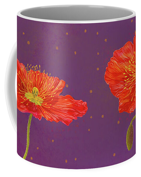 Poppy Coffee Mug featuring the mixed media Red Poppy on Purple I by Shari Warren