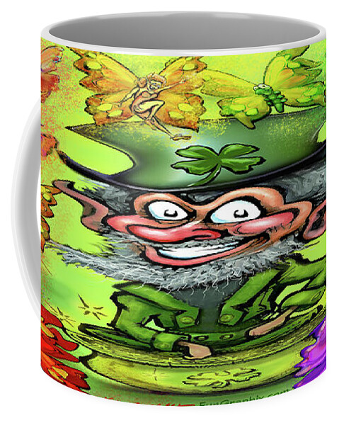 Leprechaun Coffee Mug featuring the digital art Leprechaun with Rainbow of Pixies by Kevin Middleton