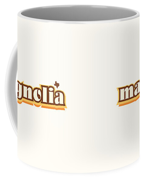 Jan M Stephenson Designs Coffee Mug featuring the digital art Magnolia Texas - Retro Name Design, Southeast Texas, Yellow, Brown, Orange by Jan M Stephenson