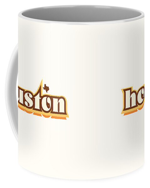 Jan M Stephenson Designs Coffee Mug featuring the digital art Houston Texas - Retro Name Design, Southeast Texas, Yellow, Brown, Orange by Jan M Stephenson