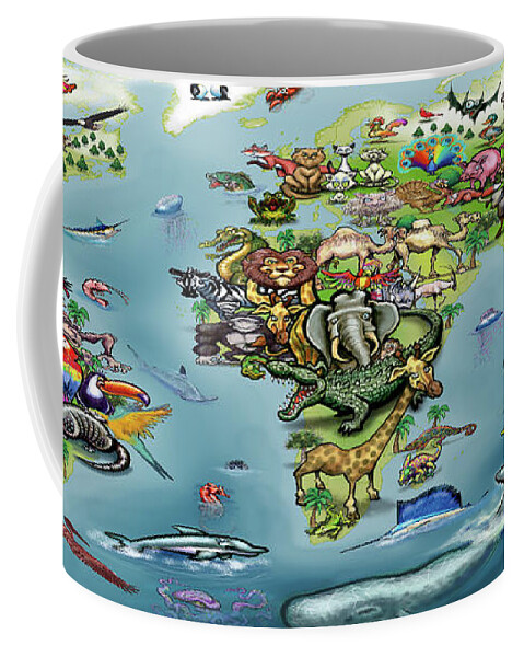 Animal Coffee Mug featuring the digital art Animals World Map #3 by Kevin Middleton