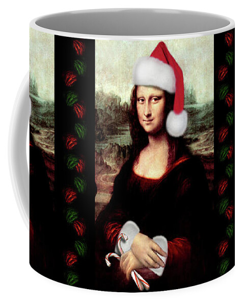 Mona Lisa Coffee Mug featuring the digital art Mona Lisa With Santa Hat by Gravityx9 Designs